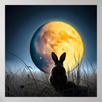 Affiche Lapin sous la lune