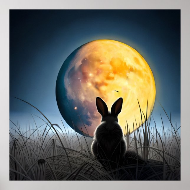 Affiche Lapin sous la lune (Devant)
