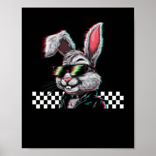 Affiche Lapin Trippy Vaporwave Pâques Techno Rave Edm Musi