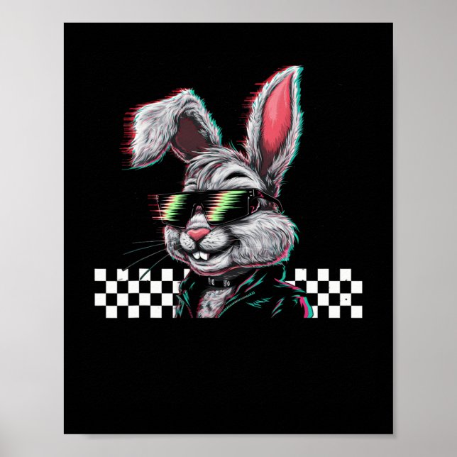 Affiche Lapin Trippy Vaporwave Pâques Techno Rave Edm Musi (Devant)