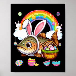Affiche Lapin Truite Poisson Pâques Chasse Œufs Bysket Cou