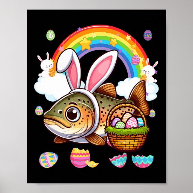 Affiche Lapin Truite Poisson Pâques Chasse Œufs Bysket Cou (Devant)