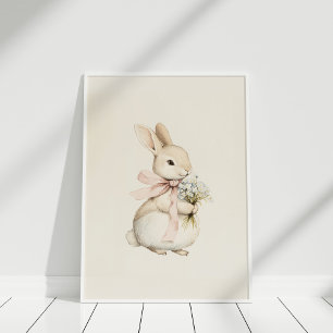 Affiche Lapin vintage Neutre Mignonne avec Nourriture Fleu