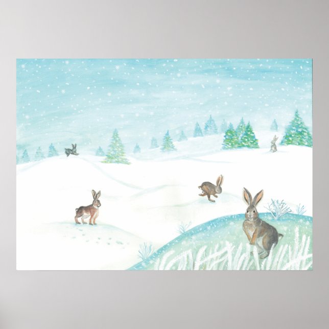 Affiche Lapins Assis Et Saut Sur Neige (Devant)