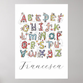 Affiche Lapins de l'alphabet, papillons, fées et fleurs