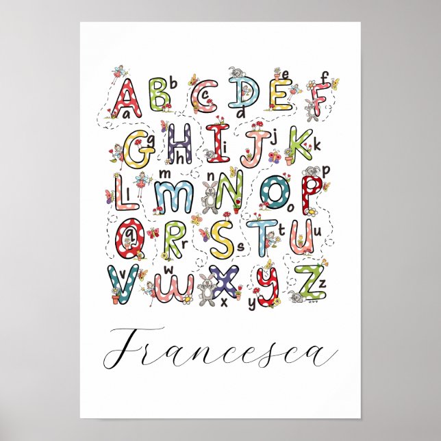 Affiche Lapins de l'alphabet, papillons, fées et fleurs  (Devant)