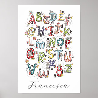 Affiche Lapins de l'alphabet, papillons, fées et fleurs