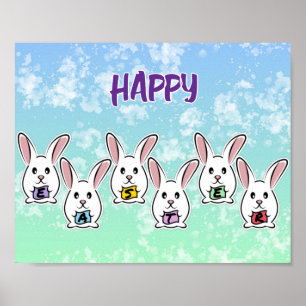 Affiche Lapins de Pâques en forme d'oeuf