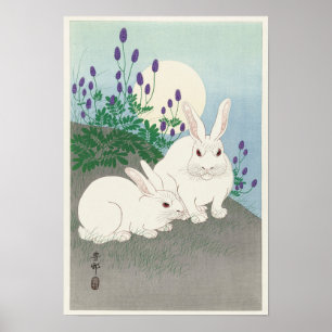 Affiche Lapins en Pleine lune par Ohara Koson