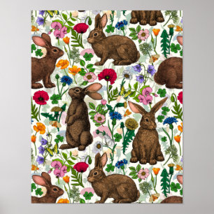 Affiche Lapins et fleur sauvage