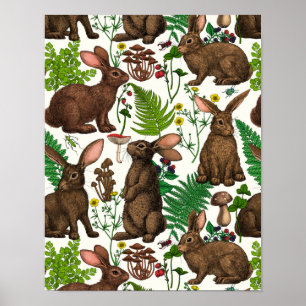 Affiche Lapins et flore boisée 4