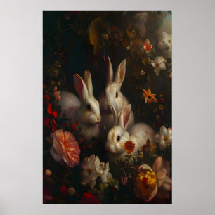 Affiche Lapins Floraux Galerie de Printemps, Dark Academia
