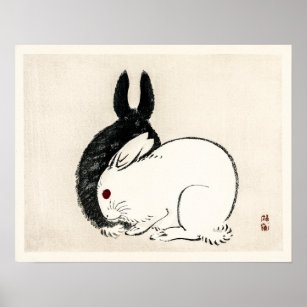 Affiche Lapins noirs et blancs de Kōno Bairei