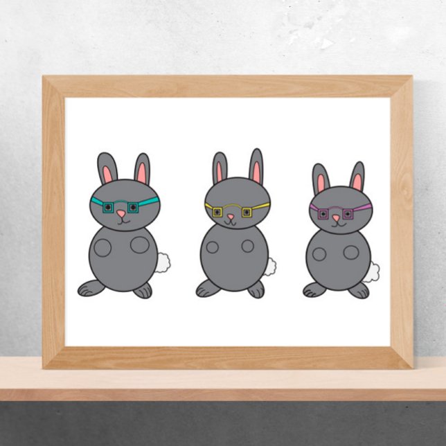 Affiche Lapins Portant Des Lunettes Gris (Créateur téléchargé)