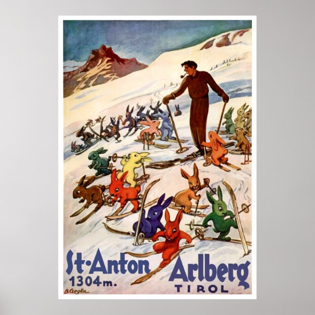 Affiche Lapins qui skient à St. Anton, Tyrol, Autriche (Devant)