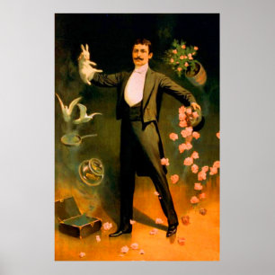 Affiche Lapins Roses Colombes Tours de Magie Magiciens Vin