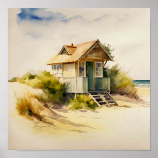 Affiche L'aquarelle de la cabane de plage