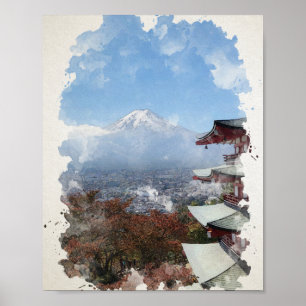 Affiche L'aquarelle du Mont Fuji Japon