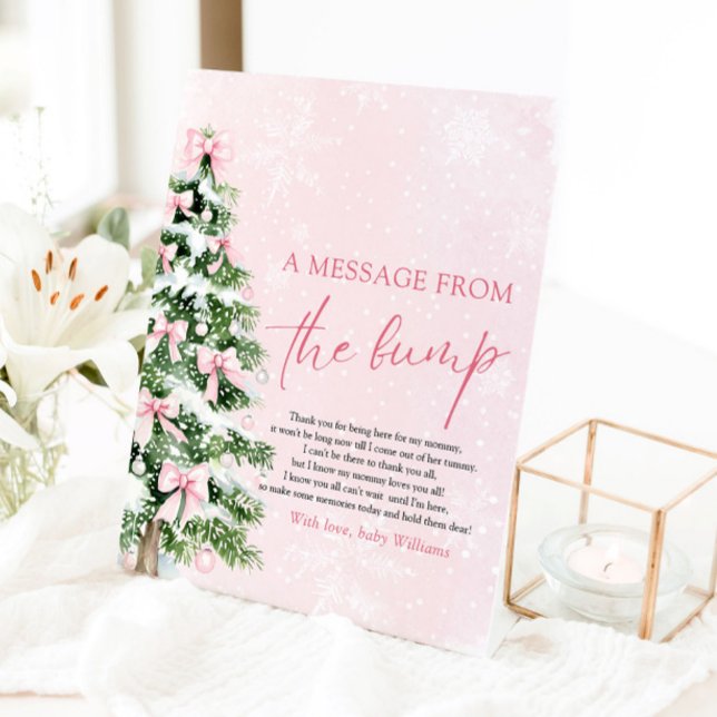 Affiche L'Arbre De Noël Un Message Du Signe Bump (Pink Bows Christmas Tree A Message From The Bump Sign)