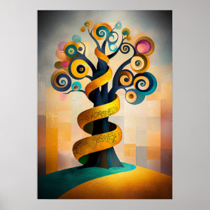 Affiche L'Arbre de Vie - Vision Cubiste Minimaliste