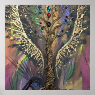 Affiche L'arbre divin de la vie ailes célestes et bijoux