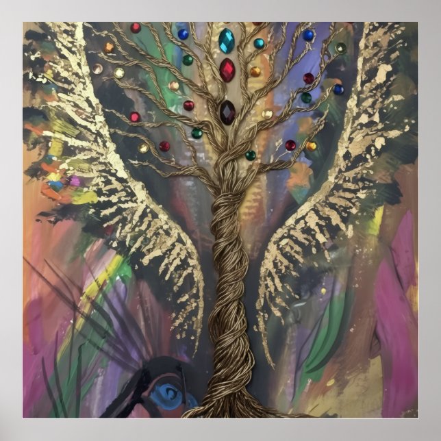 Affiche L'arbre divin de la vie ailes célestes et bijoux  (Devant)