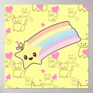 Affiche L'arc-en-ciel de Kawaii chatte le motif si mignon.