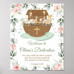 Affiche L'arche de Noé Déclarations florales roses Baptême
