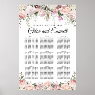 Affiche Large Pink Floral 9-Table Wedding Seating Chart