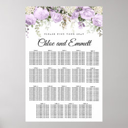 Affiche Large Purple Floral 19-Table Wedding Seating Chart