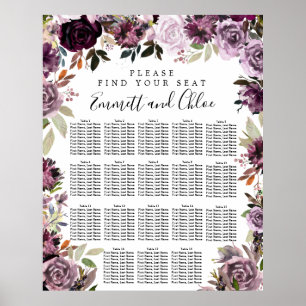 Affiche Large Purple Pink Floral 18-Table Seating Chart