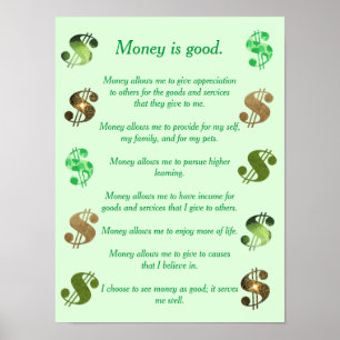 Affiche L'argent est bon, affirmations positives signes de
