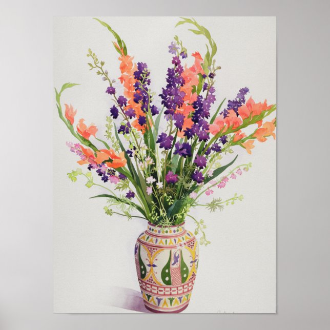 Affiche Larkspur et Gladioli dans un Vase marocain (Devant)
