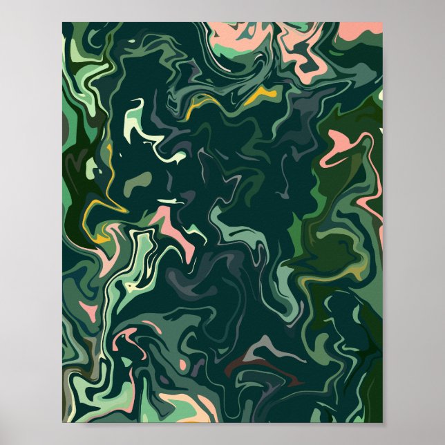 Affiche L'art Abstrait à la flamme dans les tons verts (Devant)