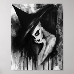 Affiche L'art Abstrait noir et blanc de la sorcière