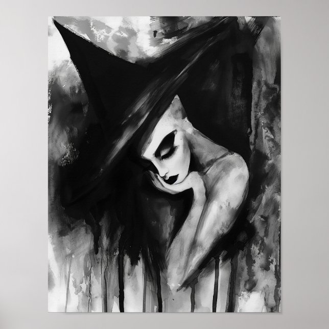 Affiche L'art Abstrait noir et blanc de la sorcière (Devant)