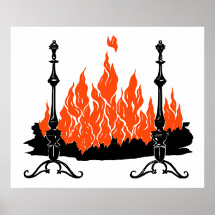 Affiche L'art de la silhouette des flammes rouges du foyer