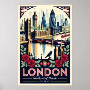 Affiche L'art de l'affiche de voyage rétro Londres Anglete