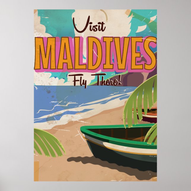 Affiche L'art de l'affiche de voyage vintage des Maldives. (Devant)