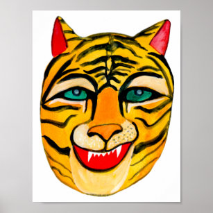 Affiche L'art de l'aquarelle du tigre riant