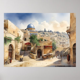 Affiche L'art de l'aquarelle Jérusalem Israël