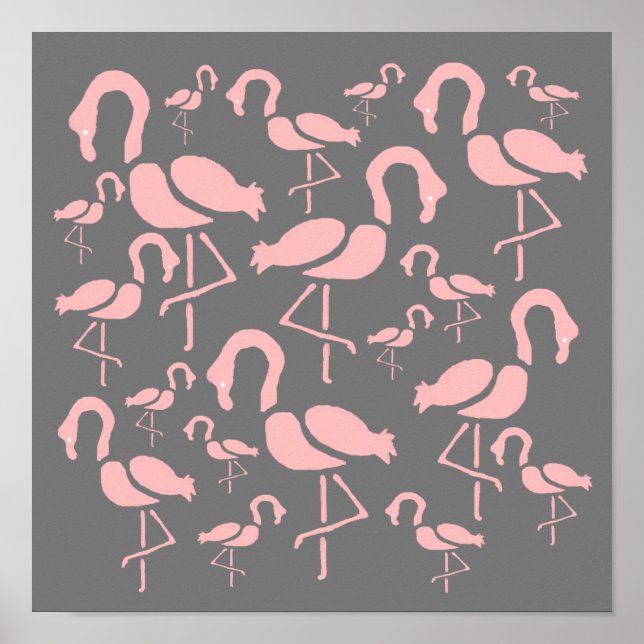 Affiche L'art des oiseaux de Flamant rose rose amusant (Devant)