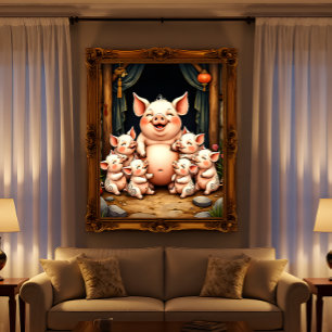Affiche L'art du cochon - Mère et porcelets