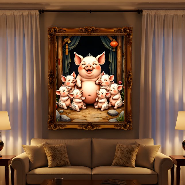 Affiche L'art du cochon - Mère et porcelets (Créateur téléchargé)