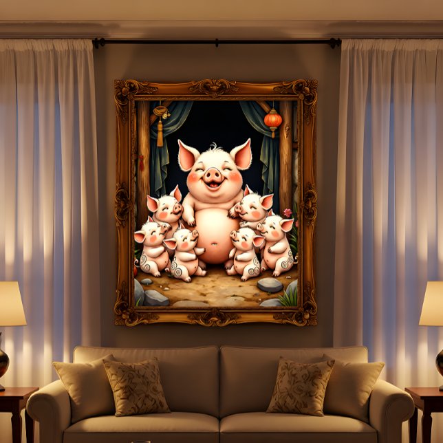 Affiche L'art du cochon - Mère et porcelets (Créateur téléchargé)