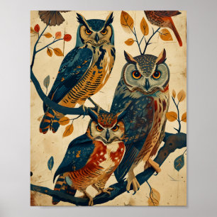 Affiche L'art du hibou vintage