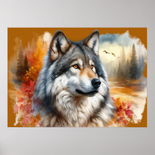 Affiche L'art du loup à l'aquarelle – La beauté de la natu
