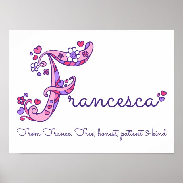 Affiche L'art du nom de Francesca avec un F initial en for (Devant)