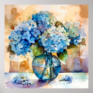 Affiche L'art floral de l'hortensia bleu