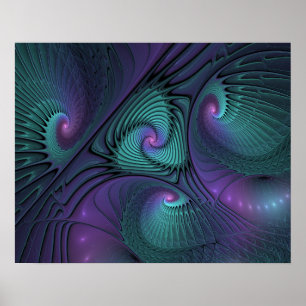Affiche L'art fractal abstrait moderne rencontre le turquo